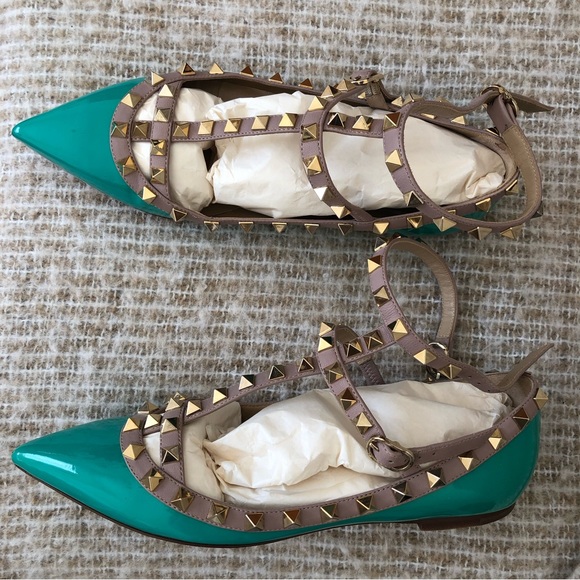 Valentino Garavani Rockstud Turquoise Cage Ballet Flat Studded Shoes Size 36 - Picture 9 of 16